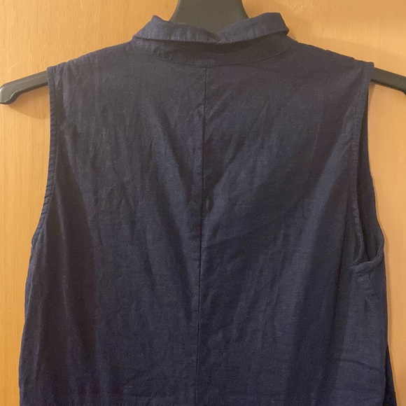 T Tahari Sleeveless Collared Linen Dress Lightweight Navy Blue Size 14 - Picture 9 of 10